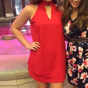 red mini flowy high neck key hole cut out